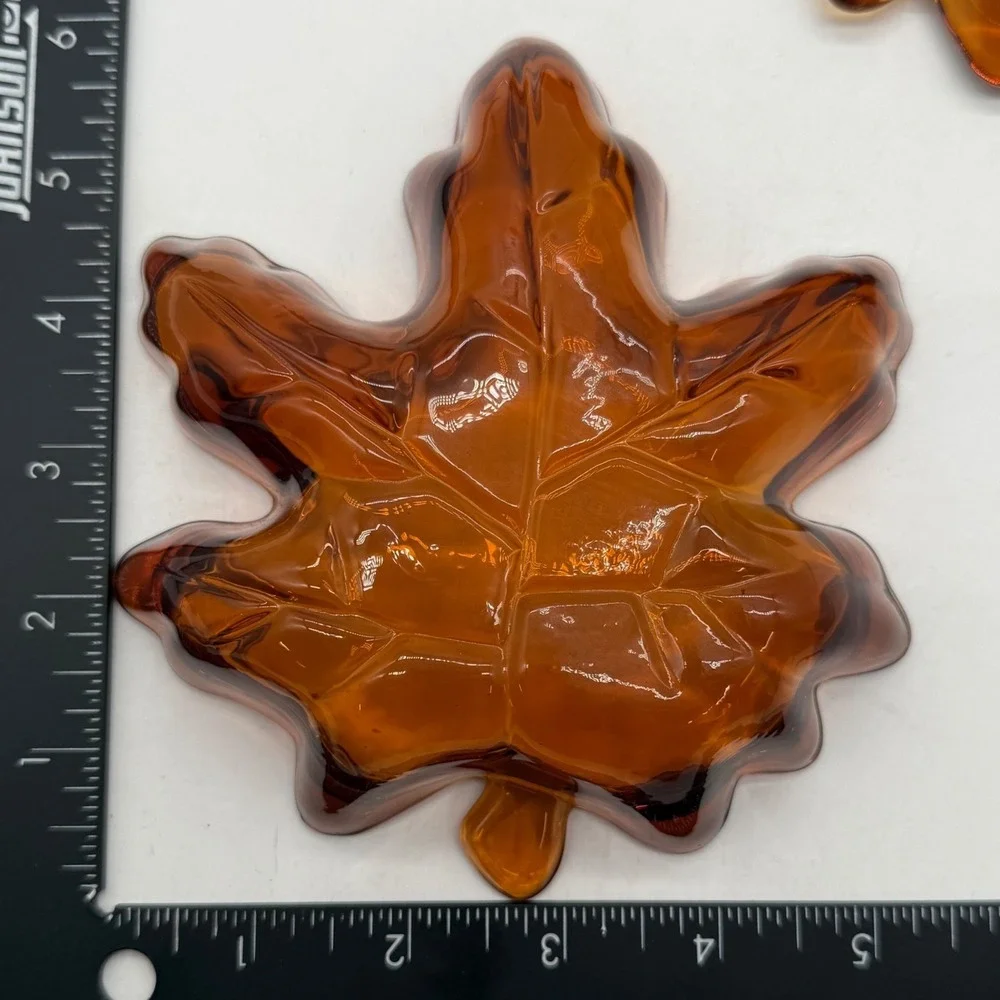 Vintage Amber Glass Maple Leaf Trinket Dish Set of 3 Autumn Fall Decor‎ Brown